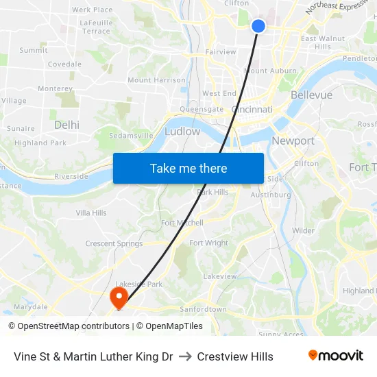 Vine St & Martin Luther King Dr to Crestview Hills map