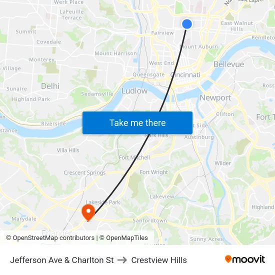 Jefferson Ave & Charlton St to Crestview Hills map