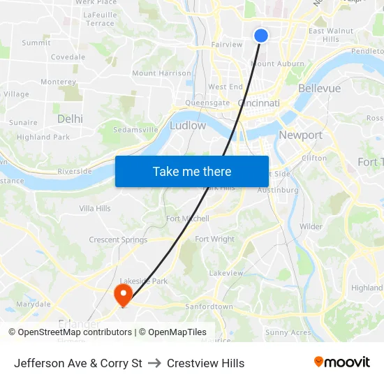 Jefferson Ave & Corry St to Crestview Hills map