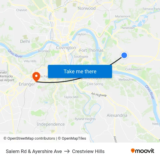 Salem Rd & Ayershire Ave to Crestview Hills map