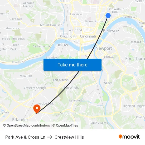Park Ave & Cross Ln to Crestview Hills map