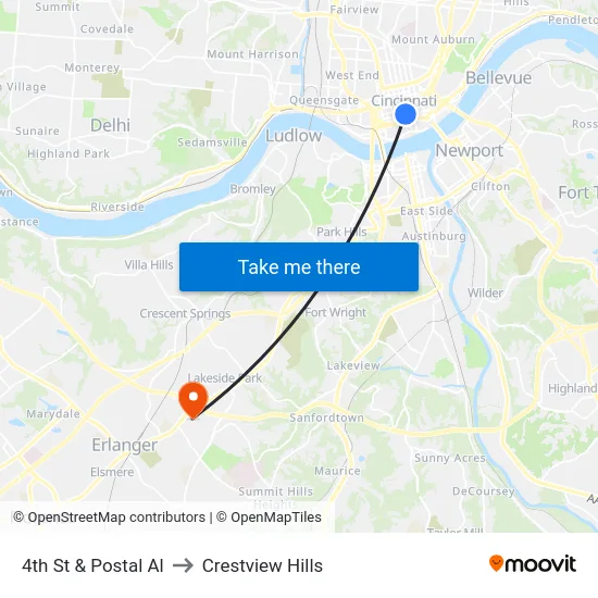 4th St & Postal Al to Crestview Hills map