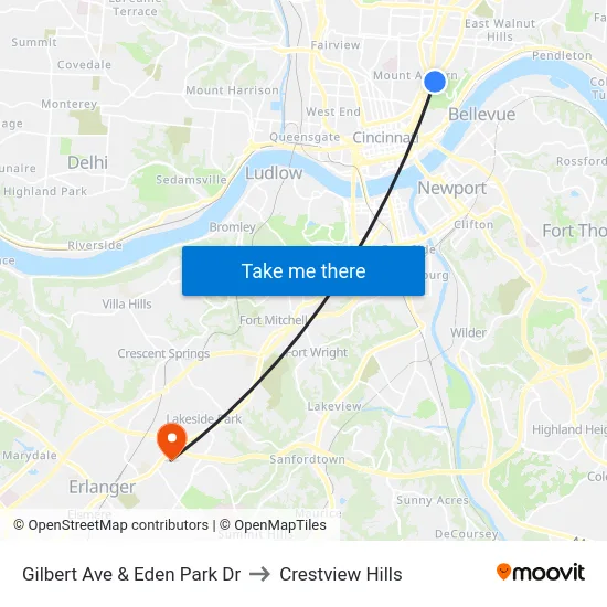 Gilbert Ave & Eden Park Dr to Crestview Hills map