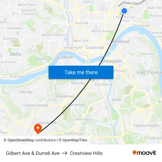 Gilbert Ave & Durrell Ave to Crestview Hills map
