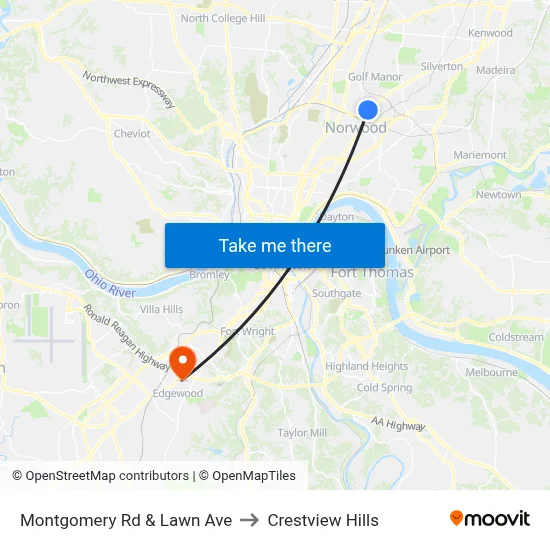 Montgomery Rd & Lawn Ave to Crestview Hills map