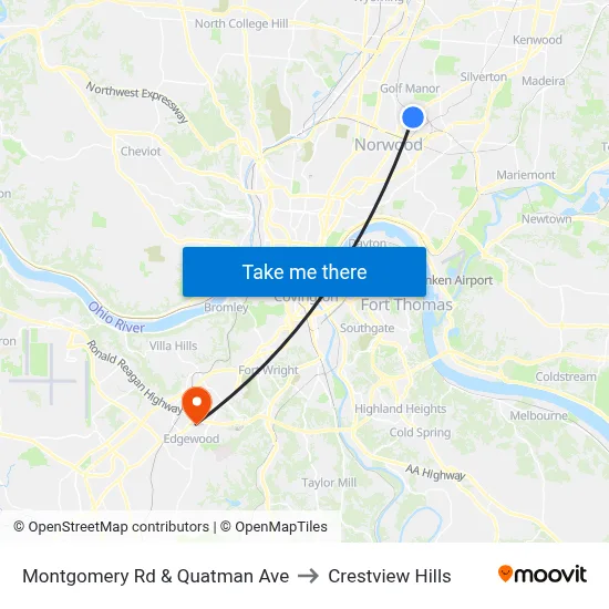 Montgomery Rd & Quatman Ave to Crestview Hills map