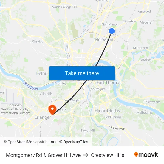 Montgomery Rd & Grover Hill Ave to Crestview Hills map
