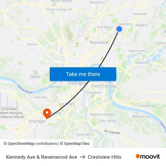Kennedy Ave & Ravenwood Ave to Crestview Hills map