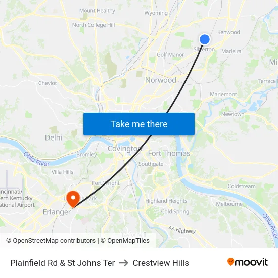 Plainfield Rd & St Johns Ter to Crestview Hills map