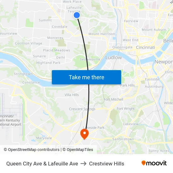 Queen City Ave & Lafeuille Ave to Crestview Hills map