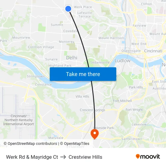 Werk Rd & Mayridge Ct to Crestview Hills map