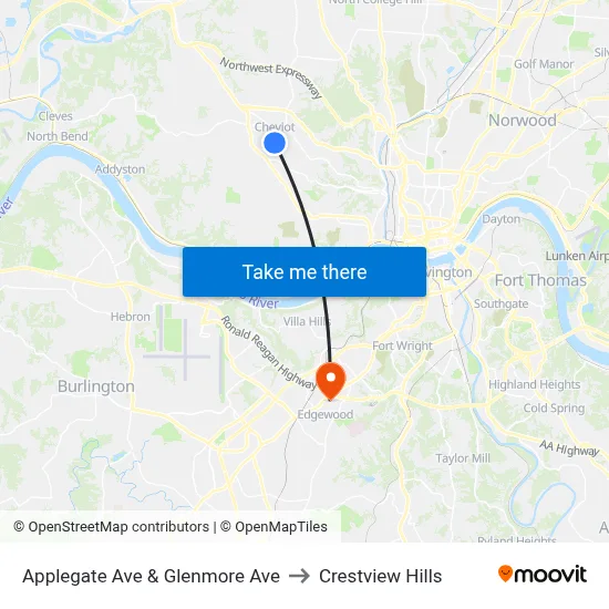 Applegate Ave & Glenmore Ave to Crestview Hills map
