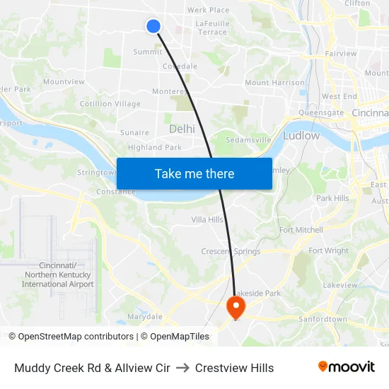 Muddy Creek Rd & Allview Cir to Crestview Hills map