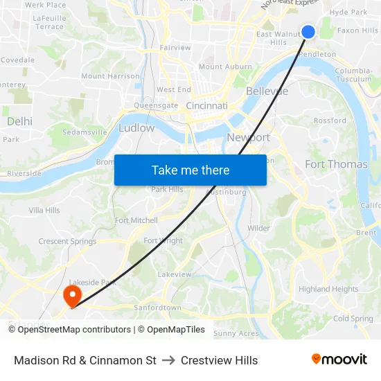 Madison Rd & Cinnamon St to Crestview Hills map