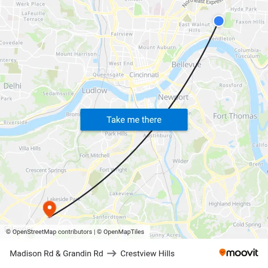 Madison Rd & Grandin Rd to Crestview Hills map