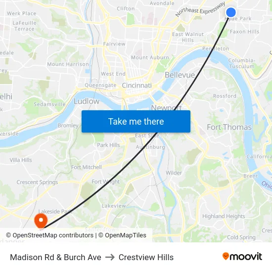 Madison Rd & Burch Ave to Crestview Hills map