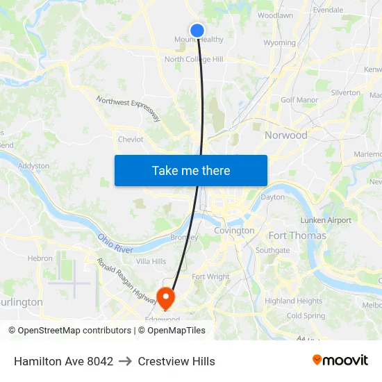 Hamilton Ave 8042 to Crestview Hills map