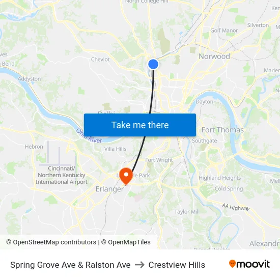 Spring Grove Ave & Ralston Ave to Crestview Hills map