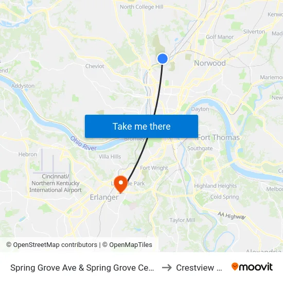 Spring Grove Ave & Spring Grove Cemetary to Crestview Hills map