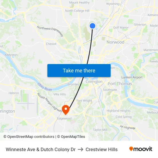 Winneste Ave & Dutch Colony Dr to Crestview Hills map