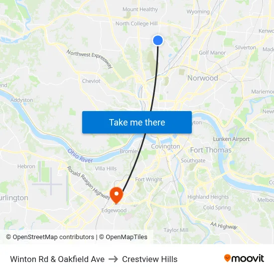 Winton Rd & Oakfield Ave to Crestview Hills map