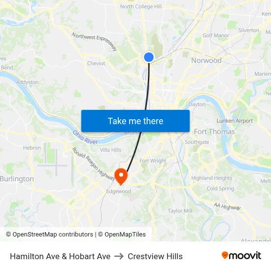 Hamilton Ave & Hobart Ave to Crestview Hills map