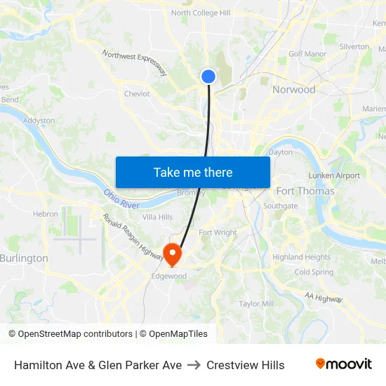Hamilton Ave & Glen Parker Ave to Crestview Hills map