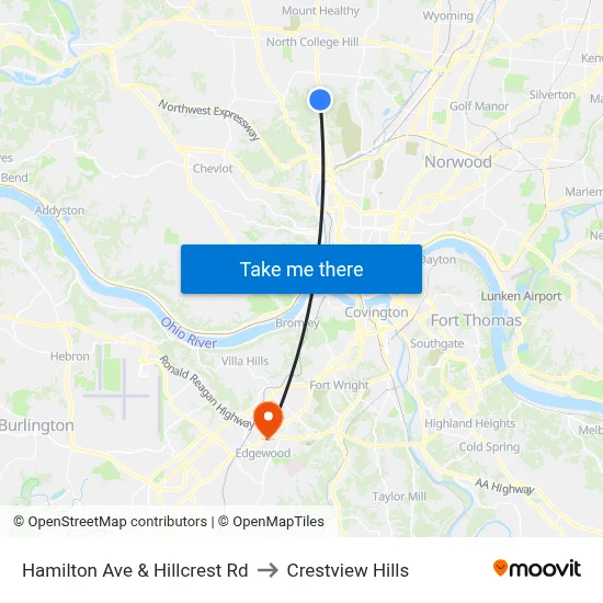 Hamilton Ave & Hillcrest Rd to Crestview Hills map
