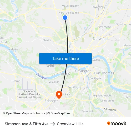 Simpson Ave & Fifth Ave to Crestview Hills map
