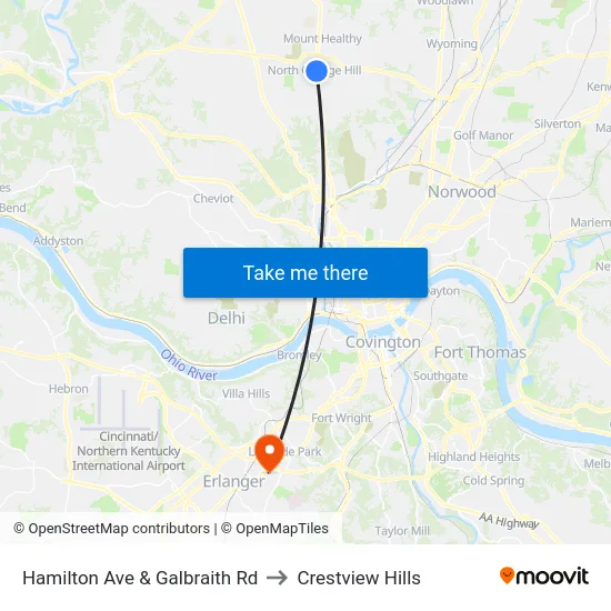Hamilton Ave & Galbraith Rd to Crestview Hills map