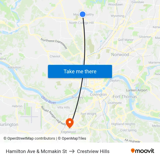 Hamilton Ave & Mcmakin St to Crestview Hills map