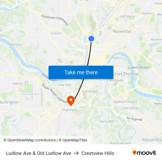 Ludlow Ave & Old Ludlow Ave to Crestview Hills map