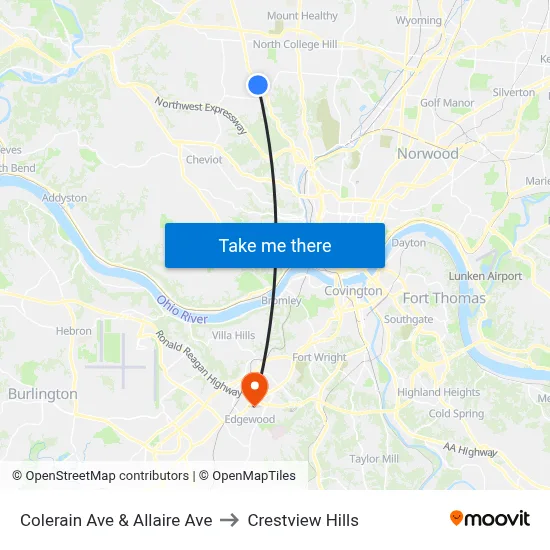 Colerain Ave & Allaire Ave to Crestview Hills map