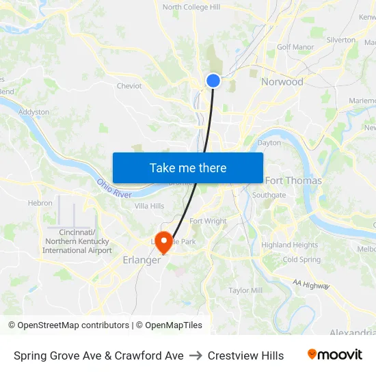 Spring Grove Ave & Crawford Ave to Crestview Hills map
