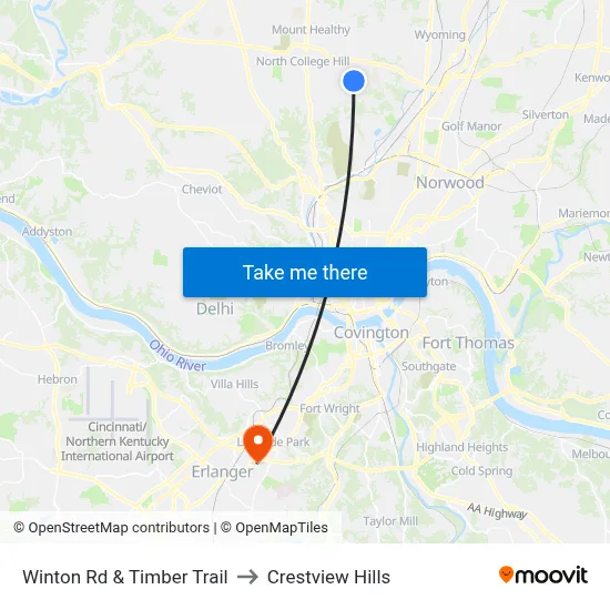 Winton Rd & Timber Trail to Crestview Hills map
