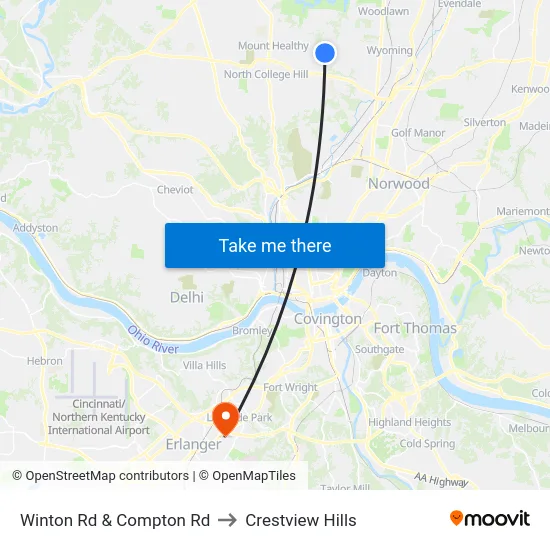 Winton Rd & Compton Rd to Crestview Hills map