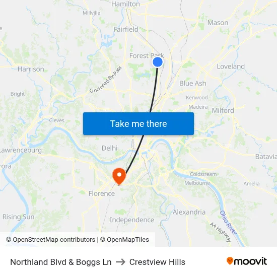 Northland Blvd & Boggs Ln to Crestview Hills map