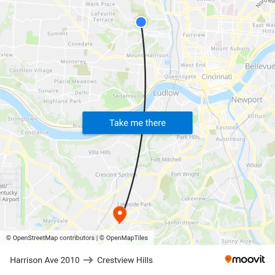 Harrison Ave 2010 to Crestview Hills map