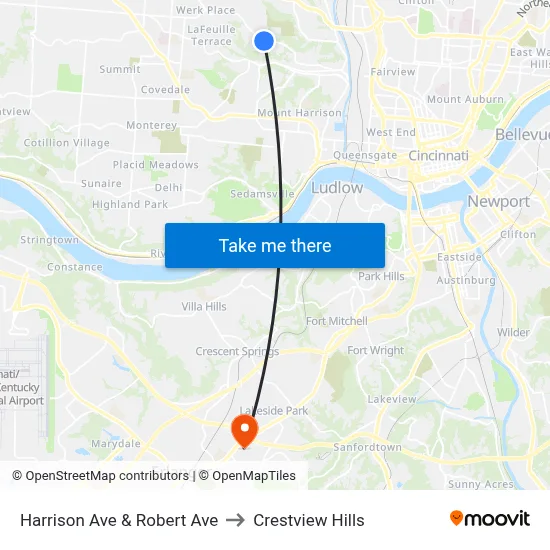Harrison Ave & Robert Ave to Crestview Hills map