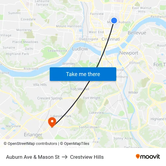 Auburn Ave & Mason St to Crestview Hills map