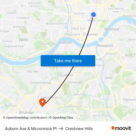 Auburn Ave & Mccormick Pl to Crestview Hills map