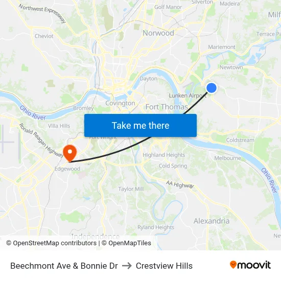 Beechmont  Ave & Bonnie Dr to Crestview Hills map