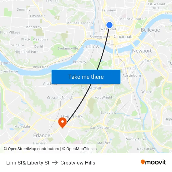 Linn St& Liberty St to Crestview Hills map
