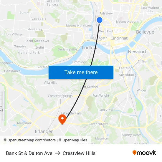 Bank St & Dalton Ave to Crestview Hills map