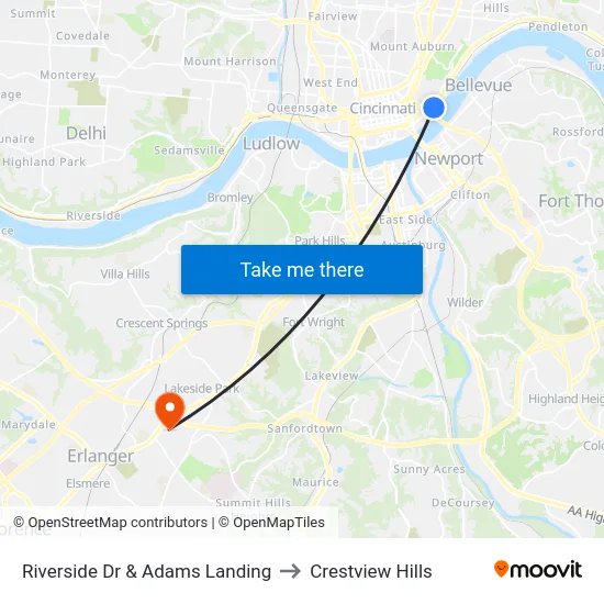 Riverside Dr & Adams Landing to Crestview Hills map