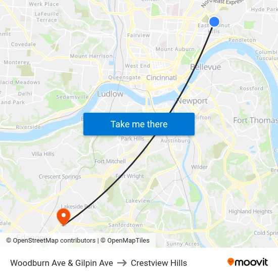 Woodburn Ave & Gilpin Ave to Crestview Hills map