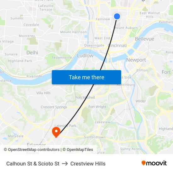 Calhoun St & Scioto St to Crestview Hills map