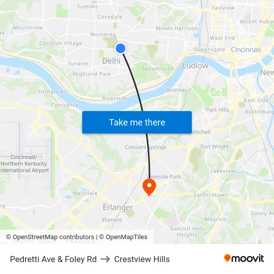 Pedretti Ave & Foley Rd to Crestview Hills map