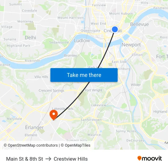 Main St & 8th St to Crestview Hills map