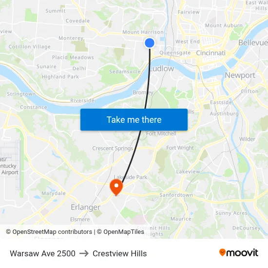 Warsaw Ave 2500 to Crestview Hills map